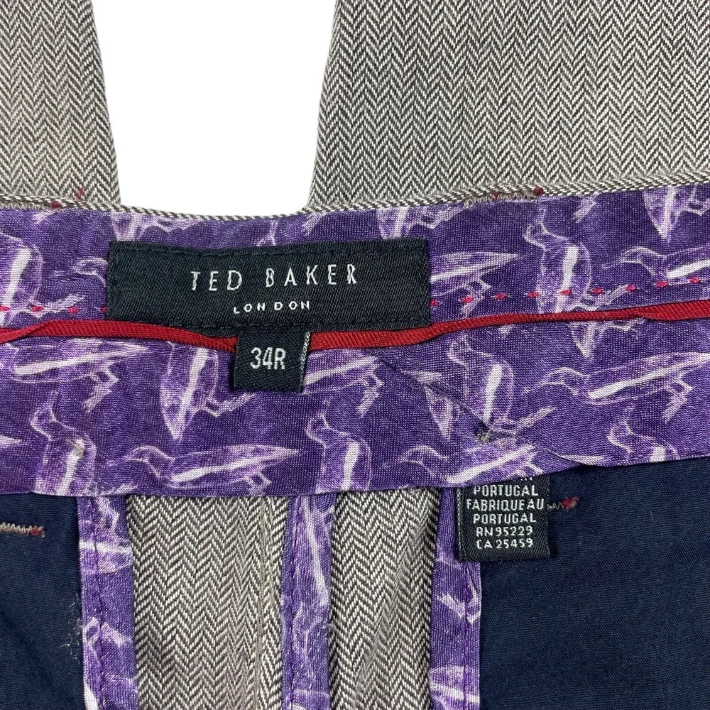 Ted Baker London Gray‎ Herringbone Cotton Mens Suit Size 5 Pant 34x27
